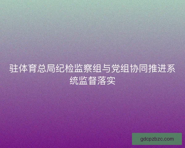 驻体育总局纪检监察组与党组协同推进系统监督落实 驻体育总局纪检监察组与党组协同推进系统监督落实
